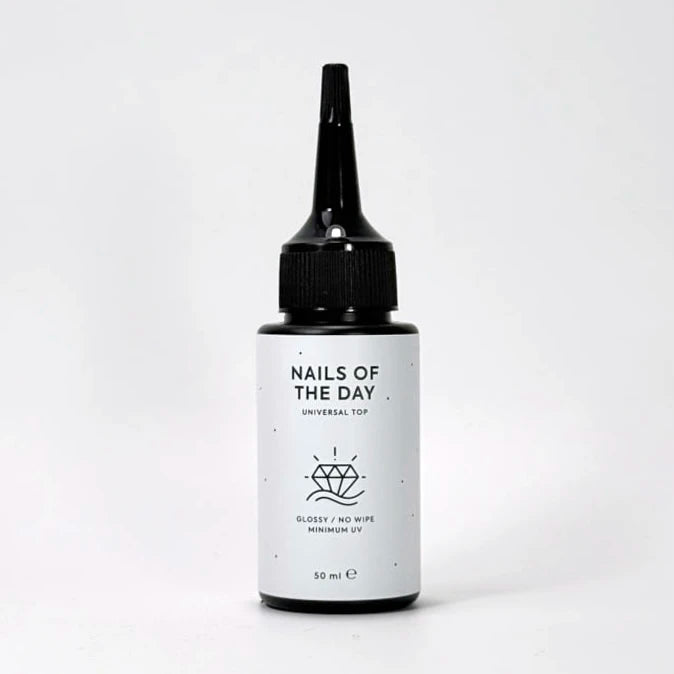 NAILSOFTHEDAY Universal Top — top coat lucido no-wipe con contenuto minimo di filtri UV, 50 ml (refill)