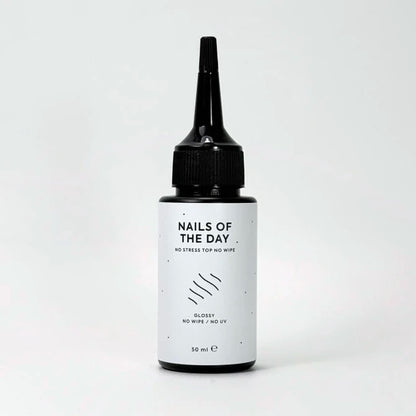 NAILSOFTHEDAY No stress top no wipe  — глянцевий топ без липкого шару і без уф-фільтрів, топ АНТИЦАРАПКА, 50 мл (refill)