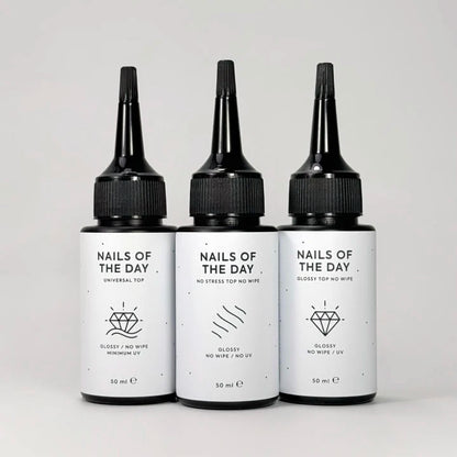 NAILSOFTHEDAY Universal Top — top coat lucido no-wipe con contenuto minimo di filtri UV, 50 ml (refill)