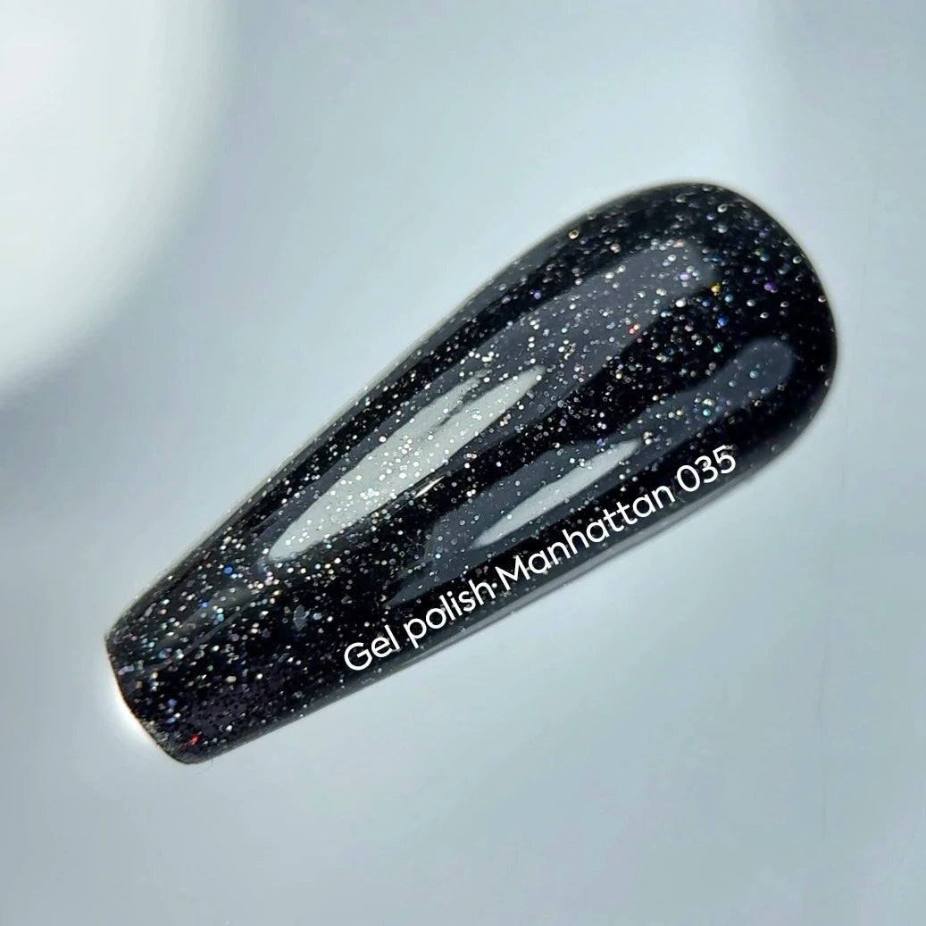 NAILSOFTHENIGHT Esmalte em gel Manhattan - preto com esmalte em gel reflexivo brilhante holográfico, 10 ml