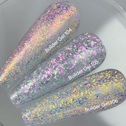 NAILSOFTHEDAY Builder Gel 106 — transparent builder gel with Yuki flakes, 15 ml