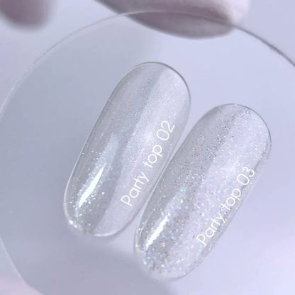 NAILSOFTHEDAY Party top 03 — transparente con purpurina holográfica sin capa pegajosa para uñas, 10 ml