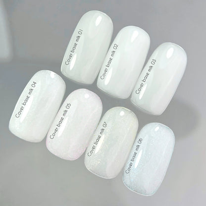 Nailsoftheday Cover Base NEW Formula Milk 06 — base camufladora lechosa y semitransparente con brillo azul que genera un efecto de tono más frío, 30 ml