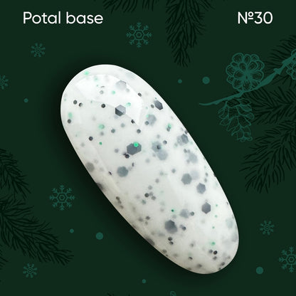 NAILSOFTHEDAY Potal base 30 — milk base with black and green glitter, 10 ml