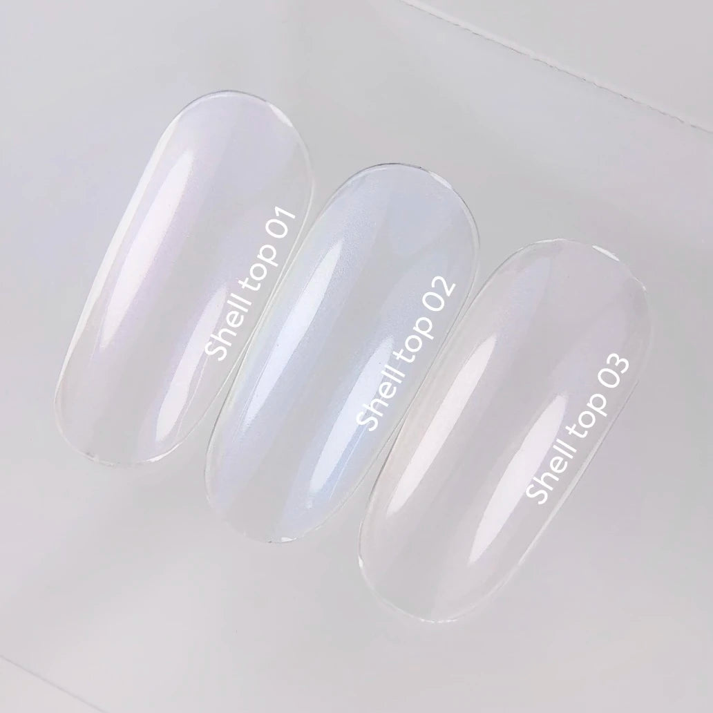 NAILSOFTHEDAY Shell Top 02 Nuova Formula — top perlato con effetto polvere blu, senza strato di dispersione, 10 ml
