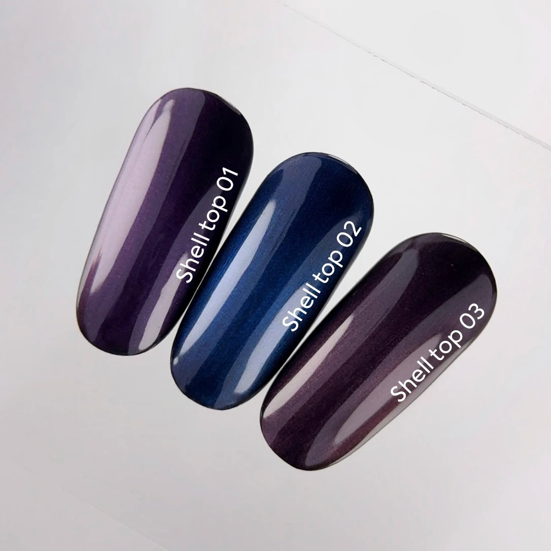 NAILSOFTHEDAY Shell Top 02 Nuova Formula — top perlato con effetto polvere blu, senza strato di dispersione, 10 ml
