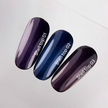 NAILSOFTHEDAY Shell Top 02 Nuova Formula — top perlato con effetto polvere blu, senza strato di dispersione, 10 ml