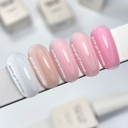 NAILSOFTHEDAY Bottle Gel 48 Shimmer — gel ultra-résistant rose avec shimmer argenté pour le renforcement des ongles, 10 ml