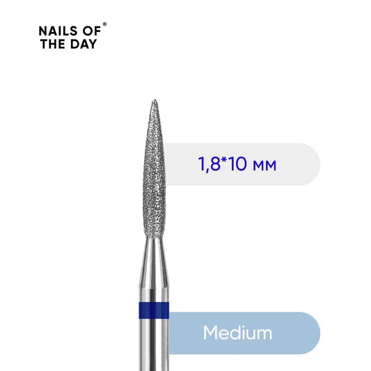 Fresa Nailsoftheday Fiamma — fresa diamantata blu con marchio, 1,8*10 mm.