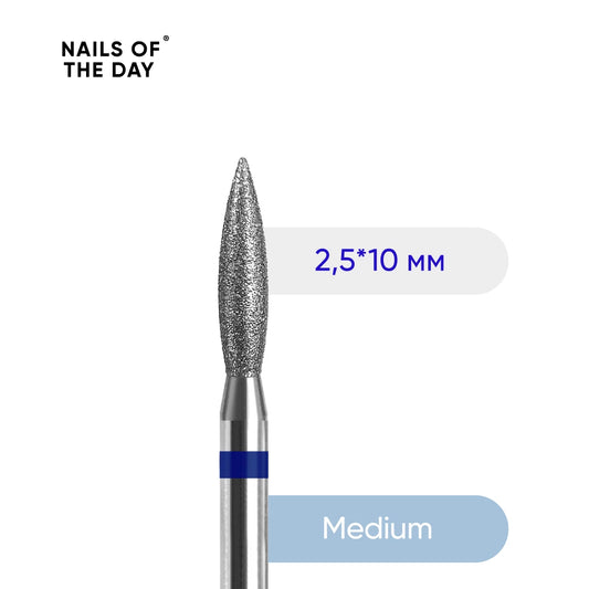 Fresa Nailsoftheday Fiamma — fresa diamantata blu con marchio, 2,5*10 mm.