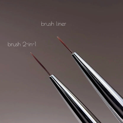 NAILSOFTHEDAY Professional Brush 2-in-1: Liner + Oval — a double-sided professional metal nail brush with caps, designed for both fine detailing and gel sculpting. Liner 11 mm + flat oval 11 mm.