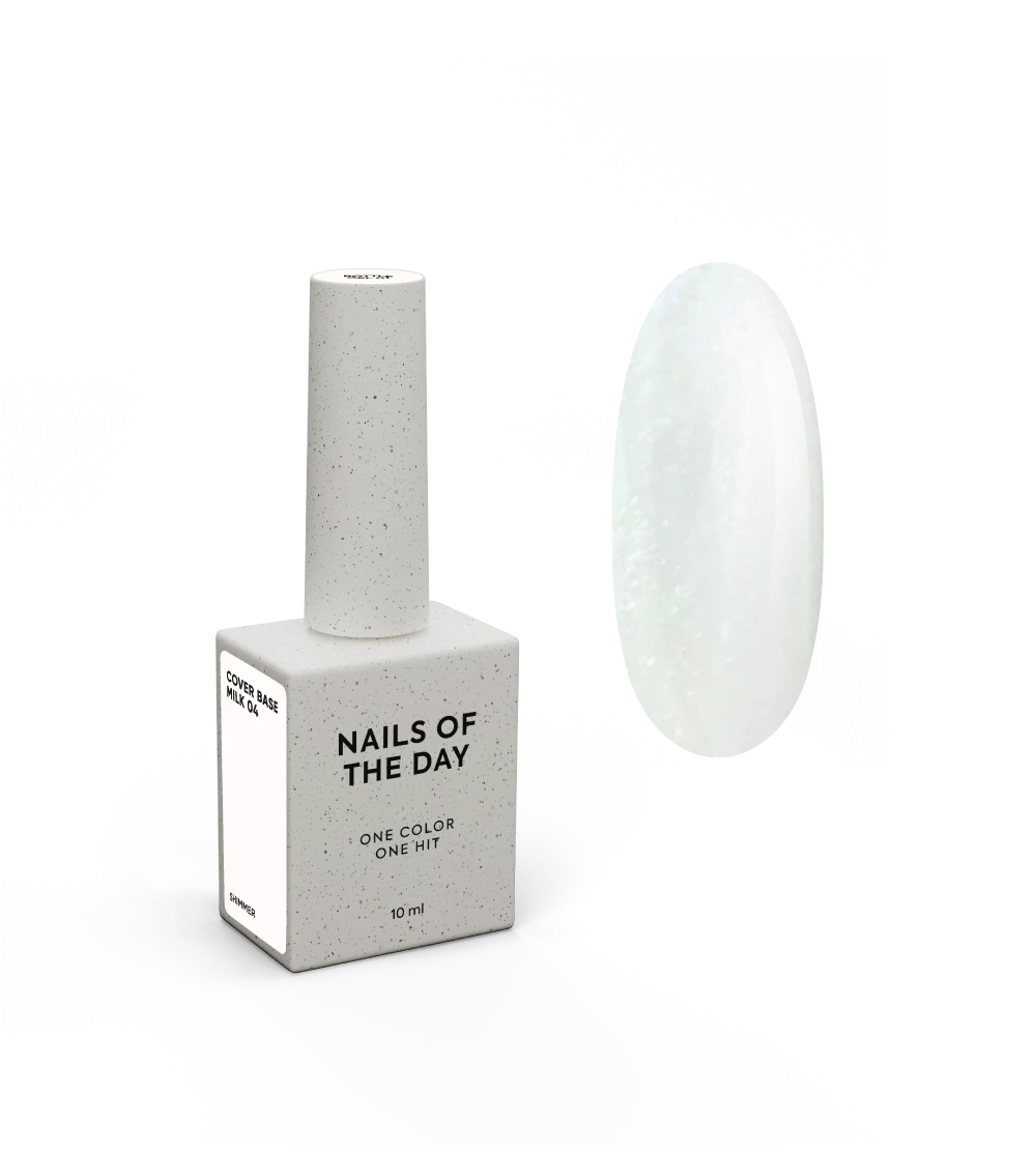 Nailsoftheday Cover base NEW Formula milk 04 — base camuflaje en tono lechoso con brillo plateado para uñas, 10 ml