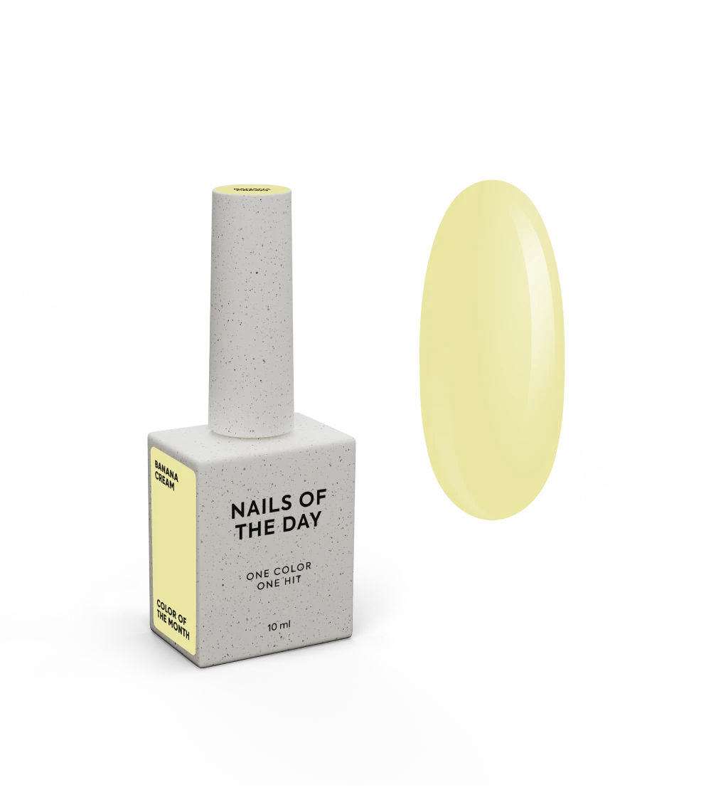 NAILSOFTHEDAY Cor do mês julho de 2025: Banana Cream — um tom amarelo banana cremoso e suave, cobre com apenas uma camada, 10 ml.