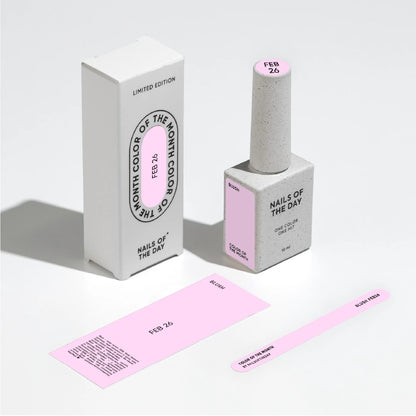 NAILSOFTHEDAY Color del Mes Febrero 2026 Blush —
tono rosa pastel, cobertura completa en una sola capa, 10 ml