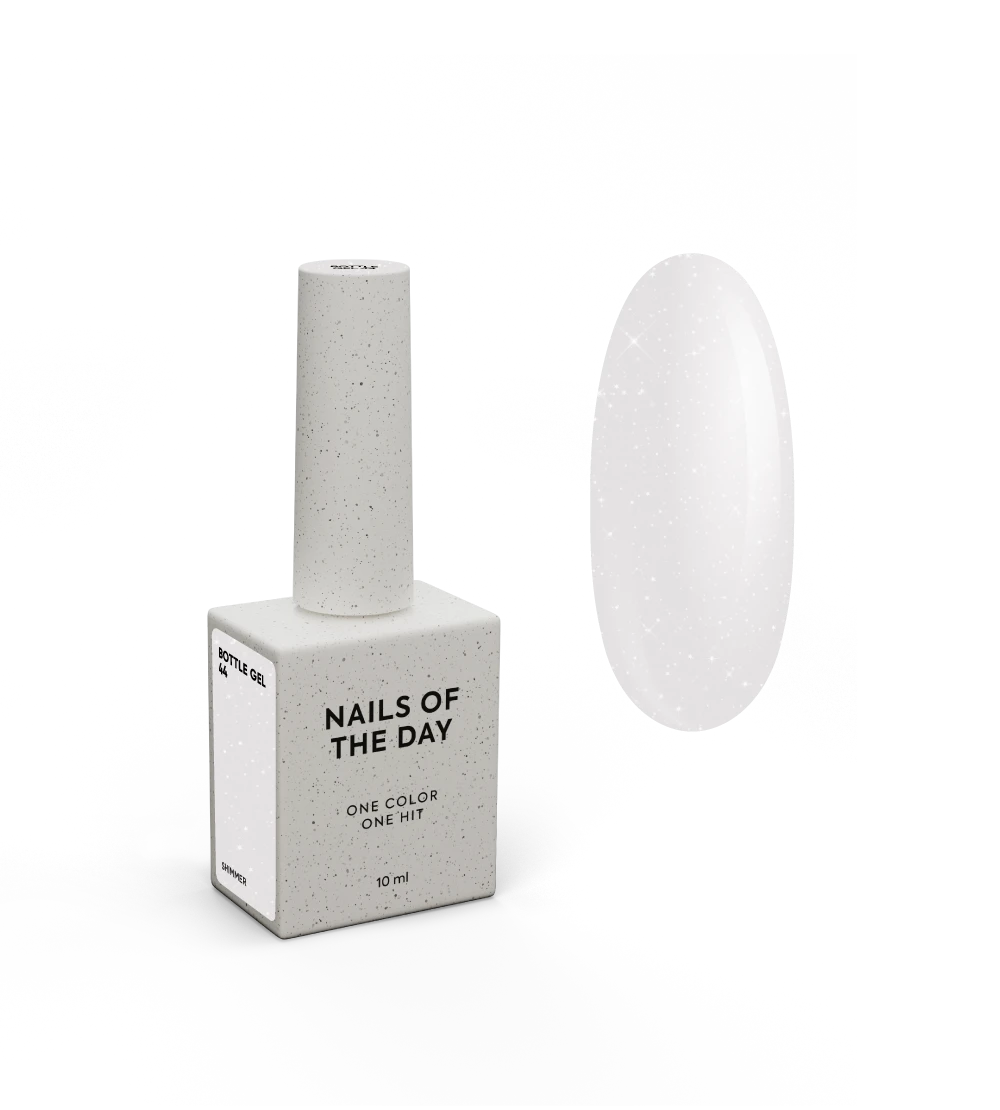 NAILSOFTHEDAY Bottle Gel 44 Shimmer — gel ultra-résistant blanc avec shimmer argenté pour le renforcement des ongles, 10 ml