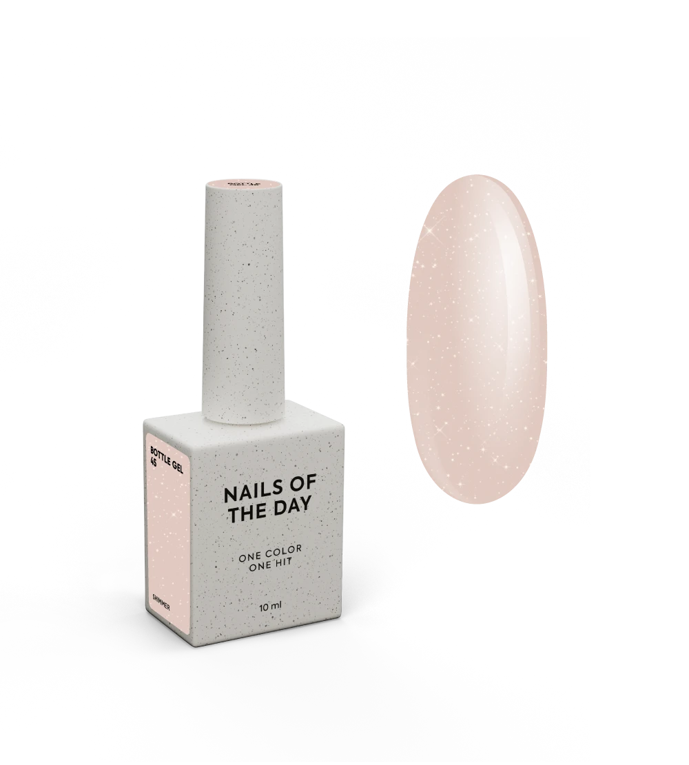 NAILSOFTHEDAY Bottle Gel 45 Shimmer — gel ultra-résistant beige laiteux avec shimmer argenté pour le renforcement des ongles, 10 ml