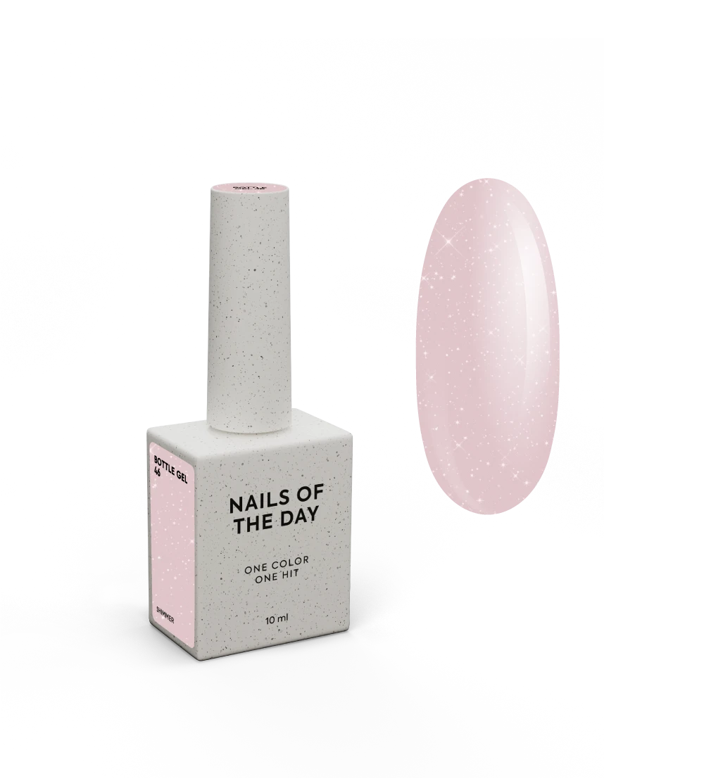 NAILSOFTHEDAY Bottle Gel 46 Shimmer — gel ultra-résistant rose laiteux avec shimmer argenté pour le renforcement des ongles, 10 ml