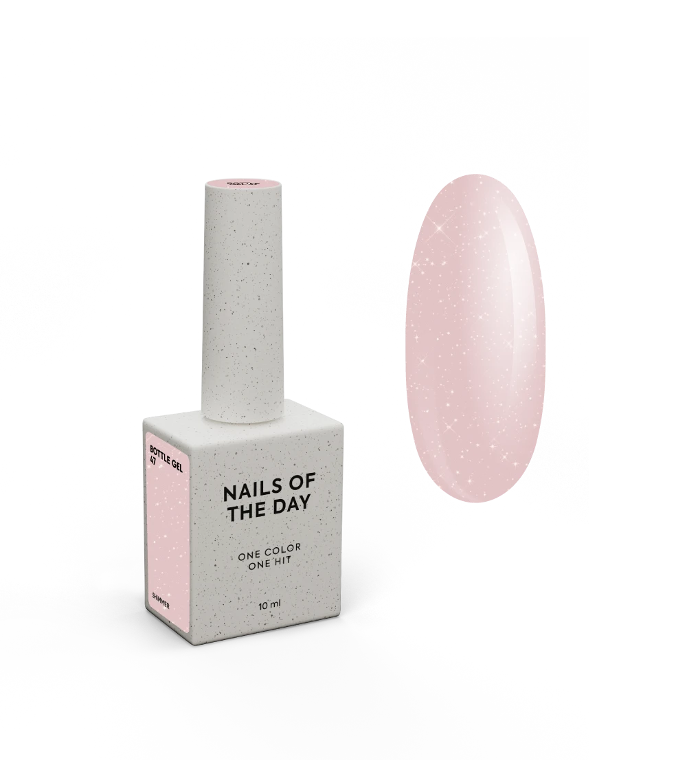 NAILSOFTHEDAY Bottle Gel 47 Shimmer — gel ultra-résistant rose laiteux avec shimmer rose pour le renforcement des ongles, 10 ml