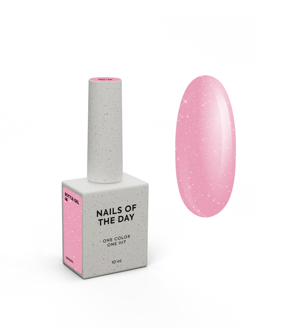 NAILSOFTHEDAY Bottle Gel 48 Shimmer — gel ultra-résistant rose avec shimmer argenté pour le renforcement des ongles, 10 ml