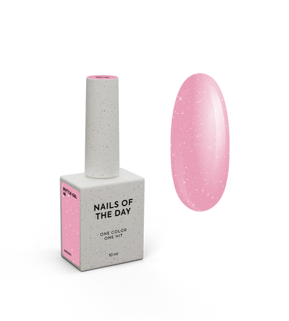 NAILSOFTHEDAY Bottle Gel 48 Shimmer — gel ultra-résistant rose avec shimmer argenté pour le renforcement des ongles, 10 ml