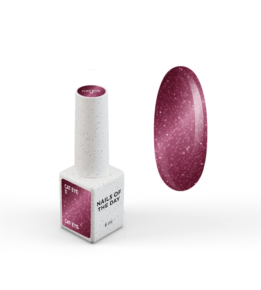 NAILSOFTHEDAY Gel Polish Cat Eye 11 — verniz gel efeito cat eye tom framboesa escuro, cobertura total em uma única camada. 6 ml.