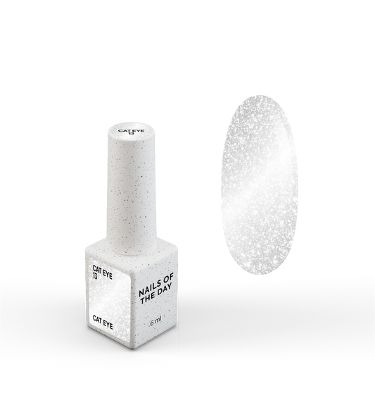 NAILSOFTHEDAY Gel Polish Cat Eye 13 — silver cat-eye gel polish on a transparent base, 6 ml
