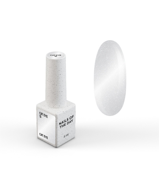NAILSOFTHEDAY Gel Polish Cat Eye 15 — silver cat-eye gel polish on a transparent base, 6 ml