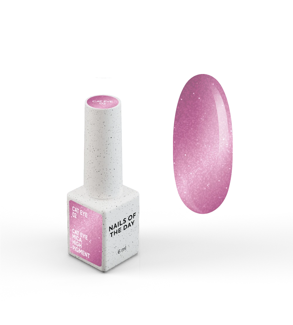 NAILSOFTHEDAY Gel Polish Cat Eye 02 — smalto semipermanente rosa effetto occhio di gatto con micro particelle metalliche e un delicato effetto riflettente. Copertura completa in una sola passata. 6 ml.