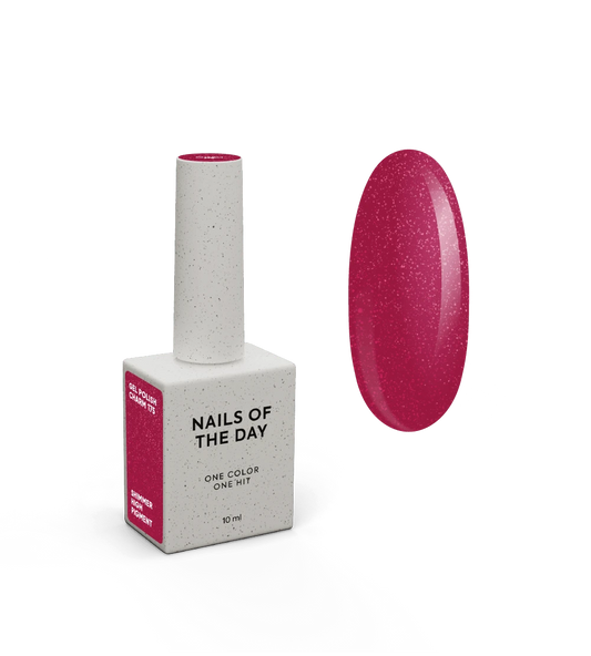 NAILSOFTHEDAY Let’s Special Charm — un vernis gel d’un rose framboise vif avec de fines paillettes, offrant une couverture complète en une seule couche, 10 ml.