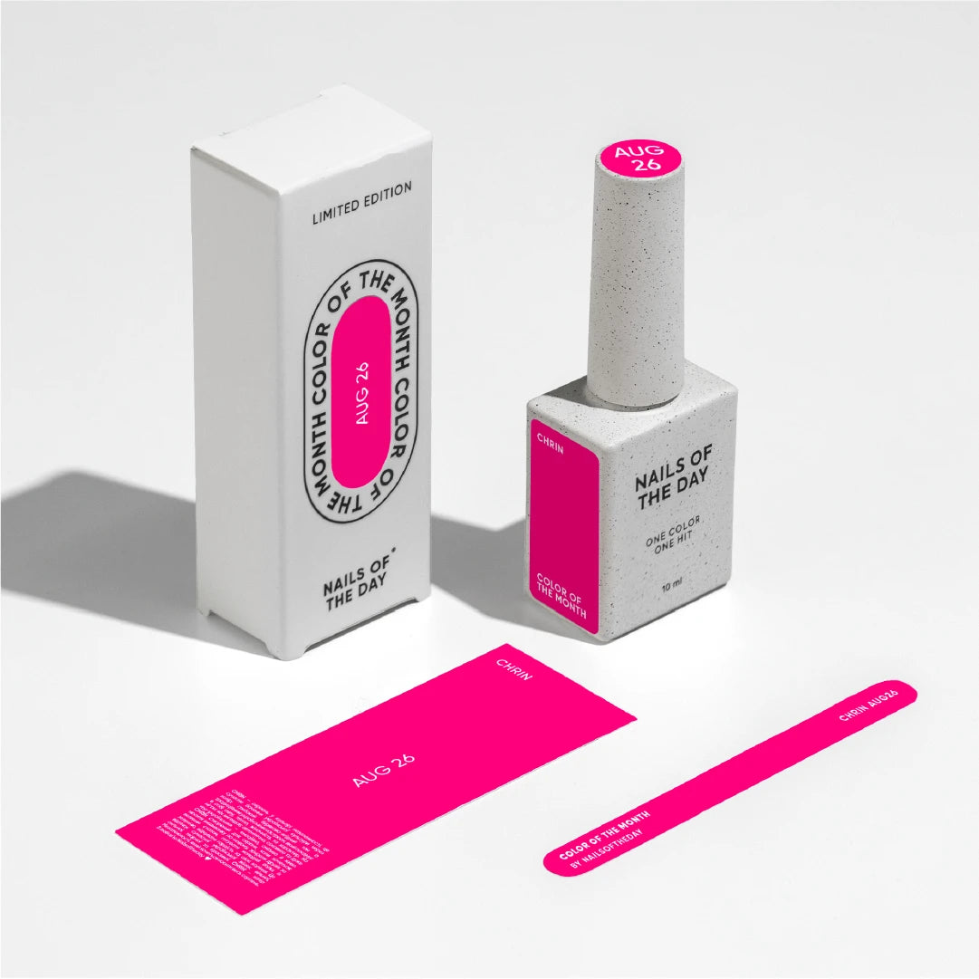 NAILSOFTHEDAY Color of the Month August 2026 CHRIN – Fuchsia mit Goldfolie und Schimmer, deckt bereits in einer Schicht, 10 ml