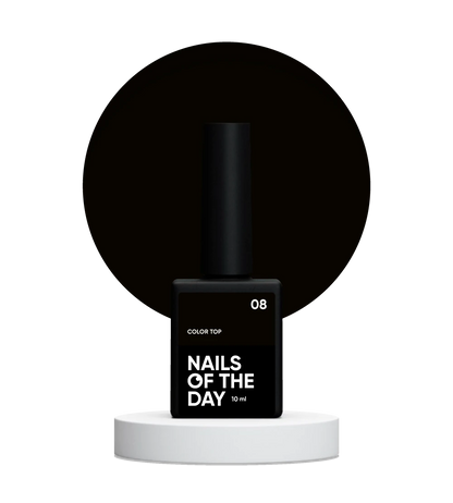 NAILSOFTHEDAY Color Top 08 — intensiver schwarzer Topcoat ohne Schwitzschicht für Nägel, 10 ml.