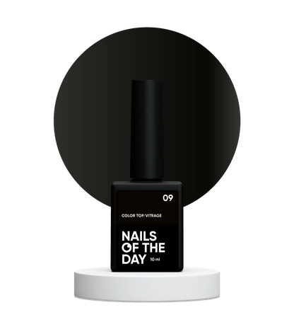 NAILSOFTHEDAY Color Top Vitrage 09 — semi-transparent black vitrail top coat without a sticky layer for nails, 10 ml.