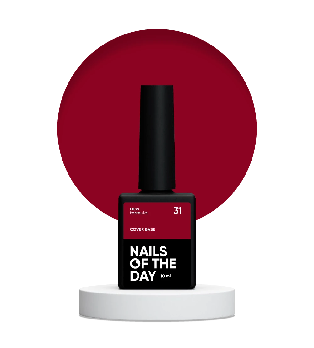 Nailsoftheday Cover base NEW Formula 31 — пігментоване базове покриття для нігтів насичено червоного кольору, 10 мл