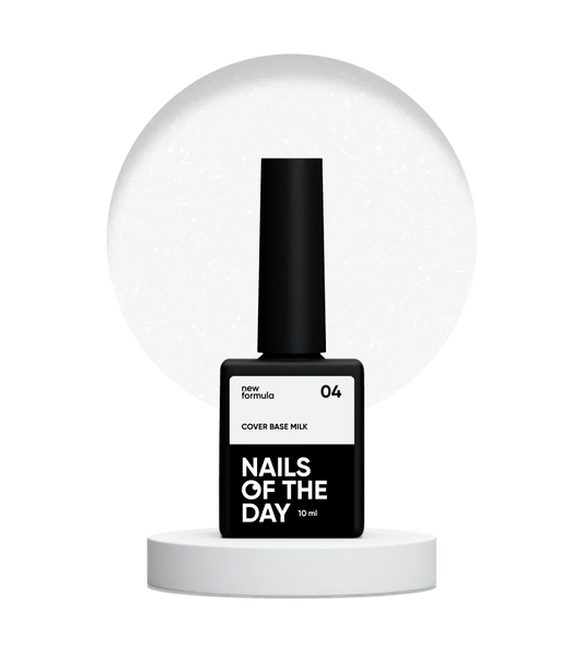 Nailsoftheday Cover base NEW Formula milk 04 — молочне з срібним блиском камуфлююче базове покриття для нігтів, 10 ml