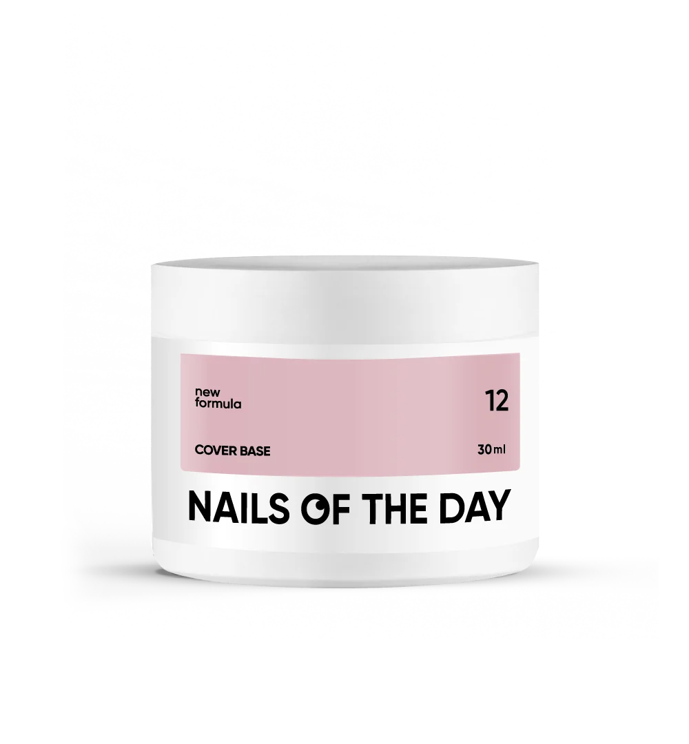 Nailsoftheday Cover Base NEW Formula 12 — base camufladora en un tono beige-rosado apagado, ideal para un aspecto natural de las uñas, 30 ml.