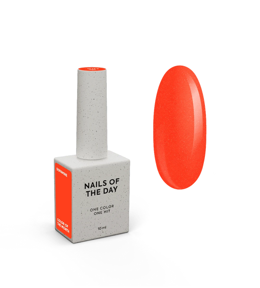 NAILSOFTHEDAY Color of the Month June 2026 Dopamine — raspberry-orange with a delicate shimmer, one-coat coverage, 10 ml