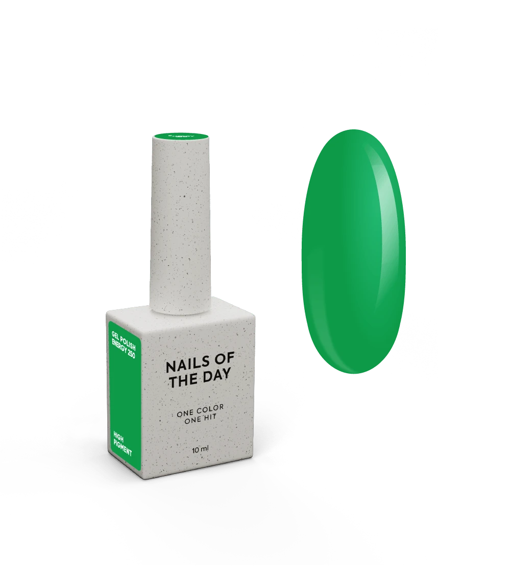 NAILSOFTHEDAY Gel Polish Energy 250 — esmalte semipermanente verde intenso con cobertura en una sola capa, 10 ml