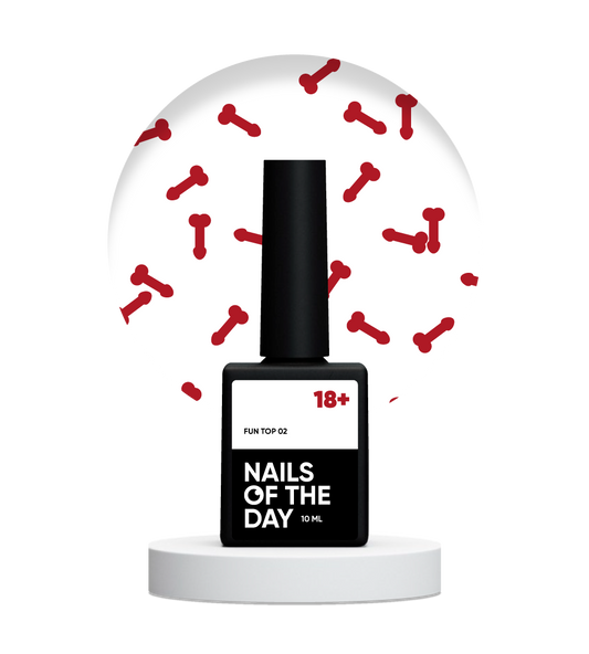 NAILSOFTDAY FUN! top 02 — finishing coating for nails with red art decor, without a sticky layer, 10 ml