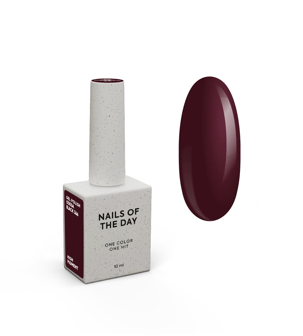 NAILSOFTHEDAY Gel Polish Odesa Black 366 – esmalte semipermanente tono vino muy oscuro, casi negro, con cobertura en una sola capa, 10 ml