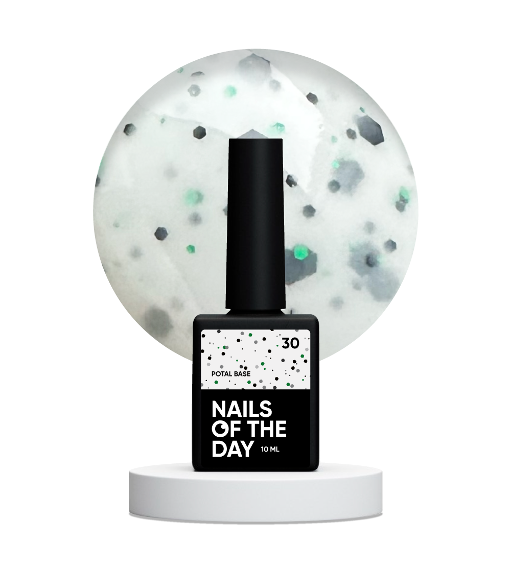 NAILSOFTHEDAY Potal base 30 — milk base with black and green glitter, 10 ml