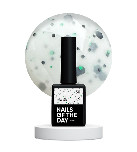 NAILSOFTHEDAY Potal base 30 — base lechosa con brillo negro y verde, 10 ml