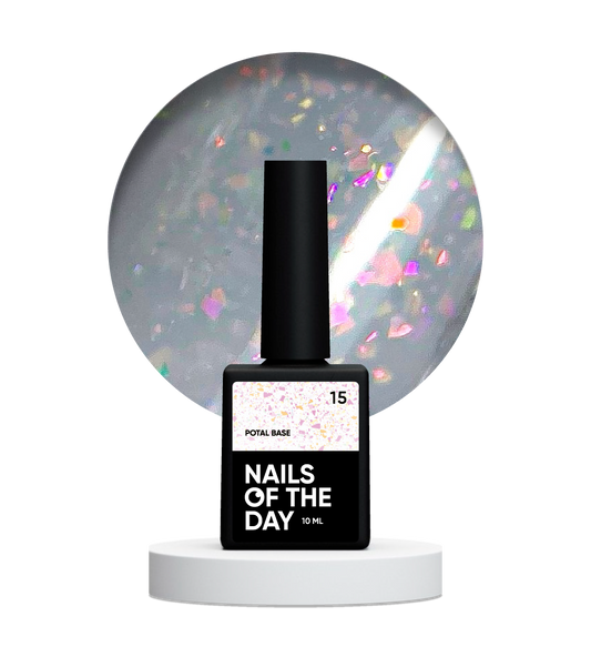 NAILSOFTHEDAY Potal base 15 – gentle milky base with holographic stylish potal, 10 ml