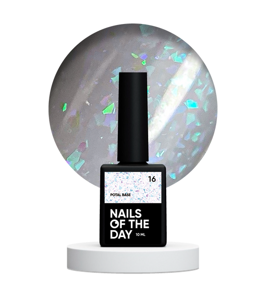 NAILSOFTHEDAY Potal base 16 – gentle milky base with holographic stylish potal, 10 ml