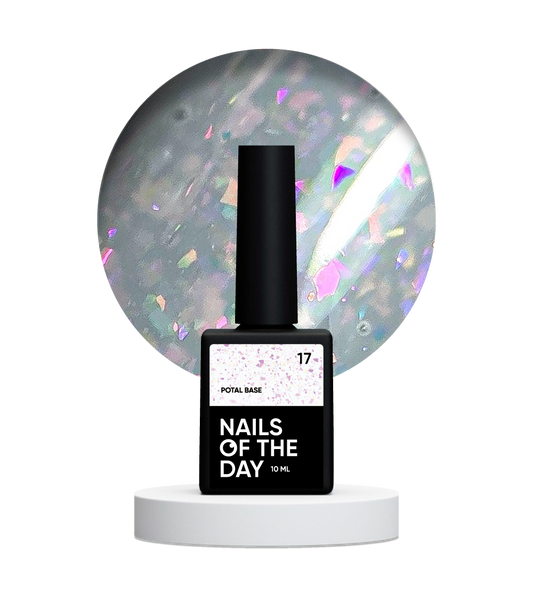 NAILSOFTHEDAY Potal base 17 – gentle milky base with holographic stylish potal, 10 ml