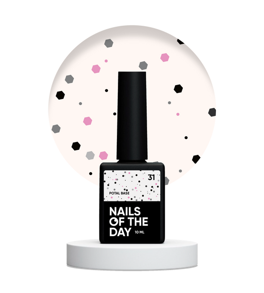 NAILSOFTHEDAY Potal base 31 — milky base with black and pink glitter, 10 ml