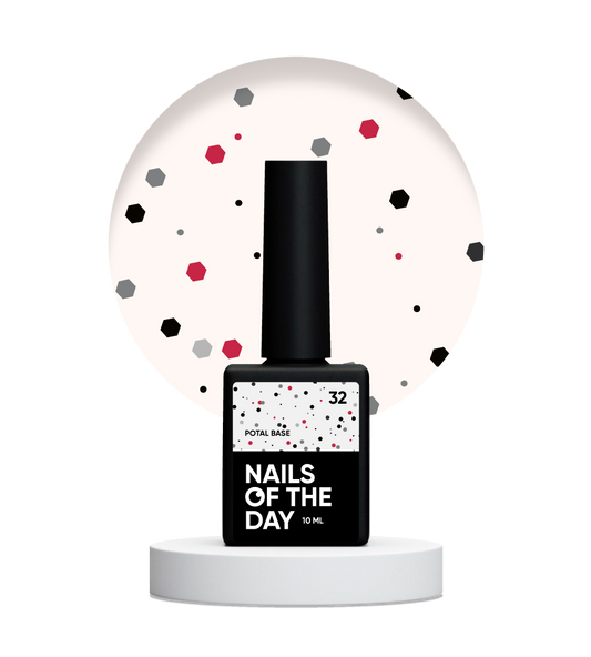 NAILSOFTHEDAY Potal base 32 — milky base with black and red glitters, 10 ml