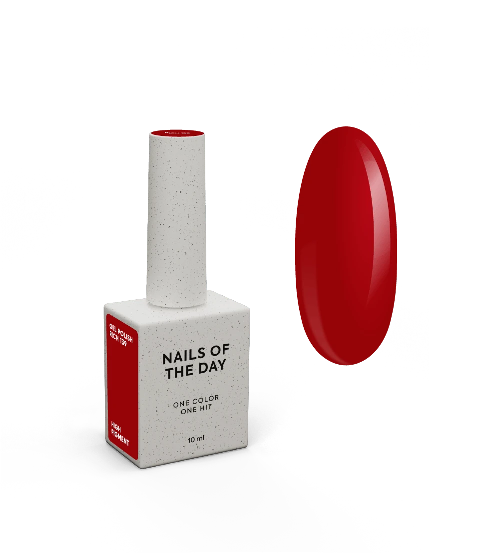NAILSOFTHEDAY Gel Polish Rich — esmalte semipermanente rojo intenso con cobertura completa en una sola capa. 10 ml.