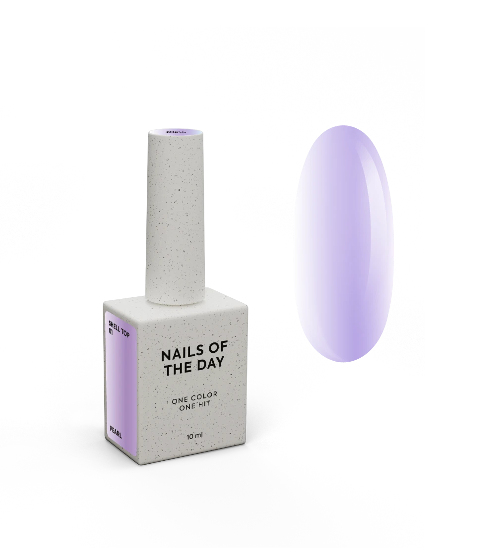 NAILSOFTHEDAY Shell Top 01 Nuova Formula — top perlato con effetto polvere viola, senza strato di dispersione, 10 ml