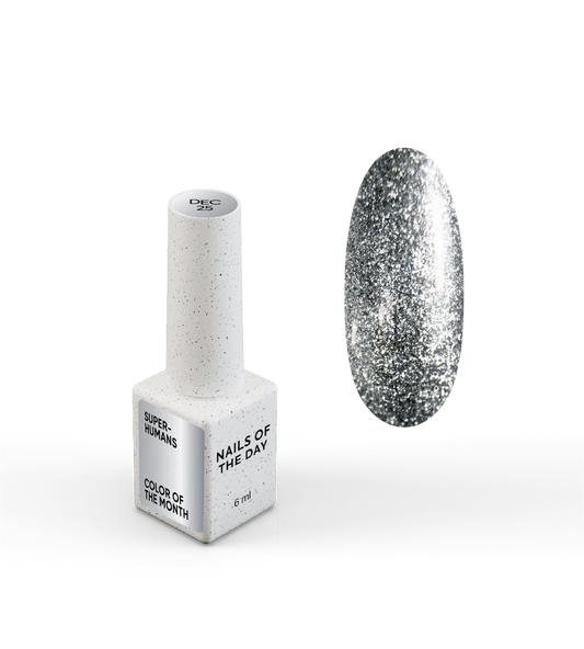 NAILSOFTHEDAY Color of the month December 2025 SUPERHUMANS — колір місяця сталевий із срібною поталлю, що перекривається в один шар, 6 мл