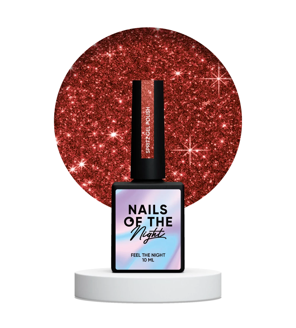 NAILSOFTHENIGHT Spritz gel polish — esmalte semipermanente reflectante  de color rojo brillante, 10 ml.